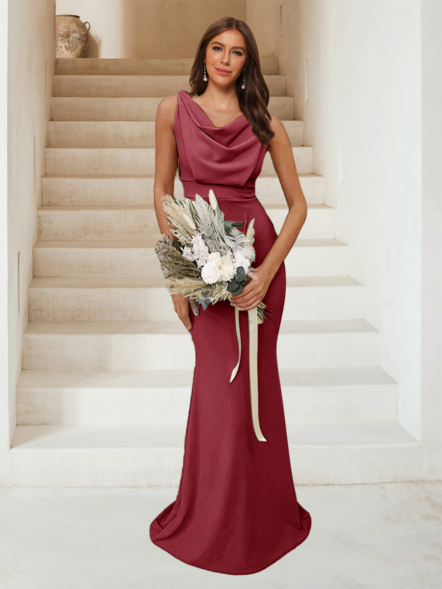 Trumpet Mermaid Cowl Neck Sleeveless Ruched Bridesmaid Dresses
