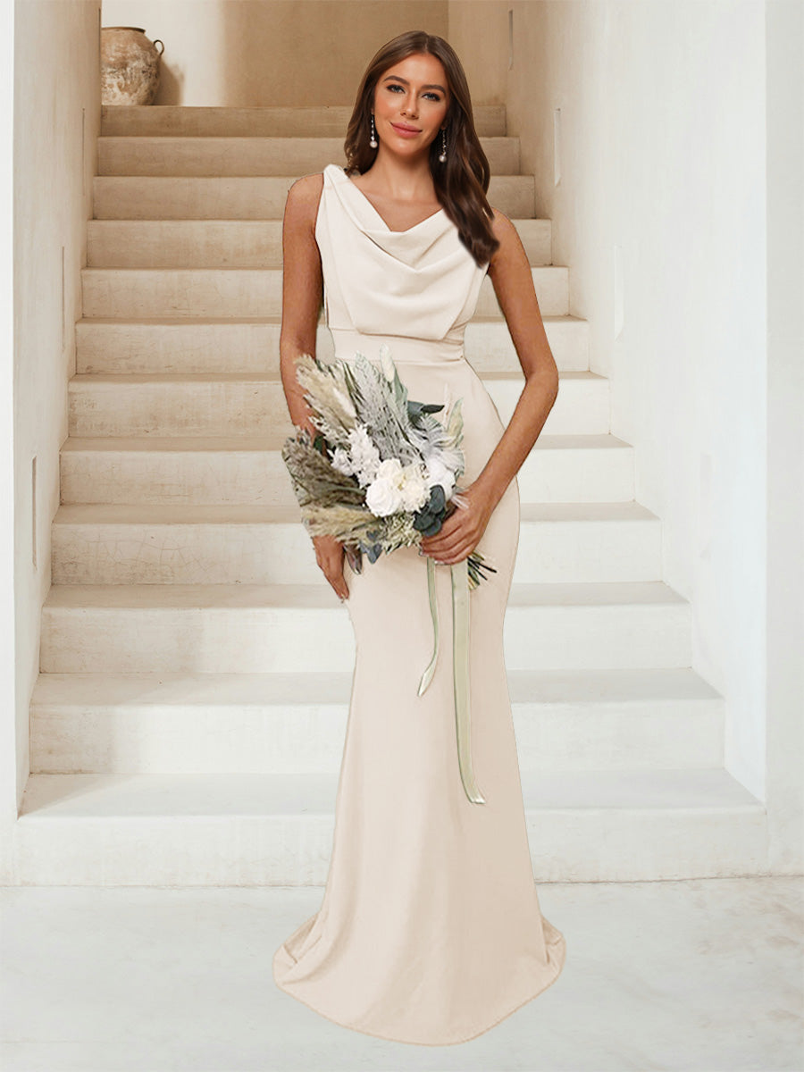 Trumpet Mermaid Cowl Neck Sleeveless Ruched Bridesmaid Dresses