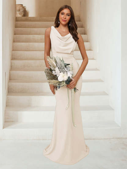 Trumpet Mermaid Cowl Neck Sleeveless Ruched Bridesmaid Dresses