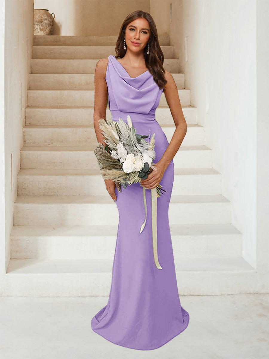 Trumpet Mermaid Cowl Neck Sleeveless Ruched Bridesmaid Dresses