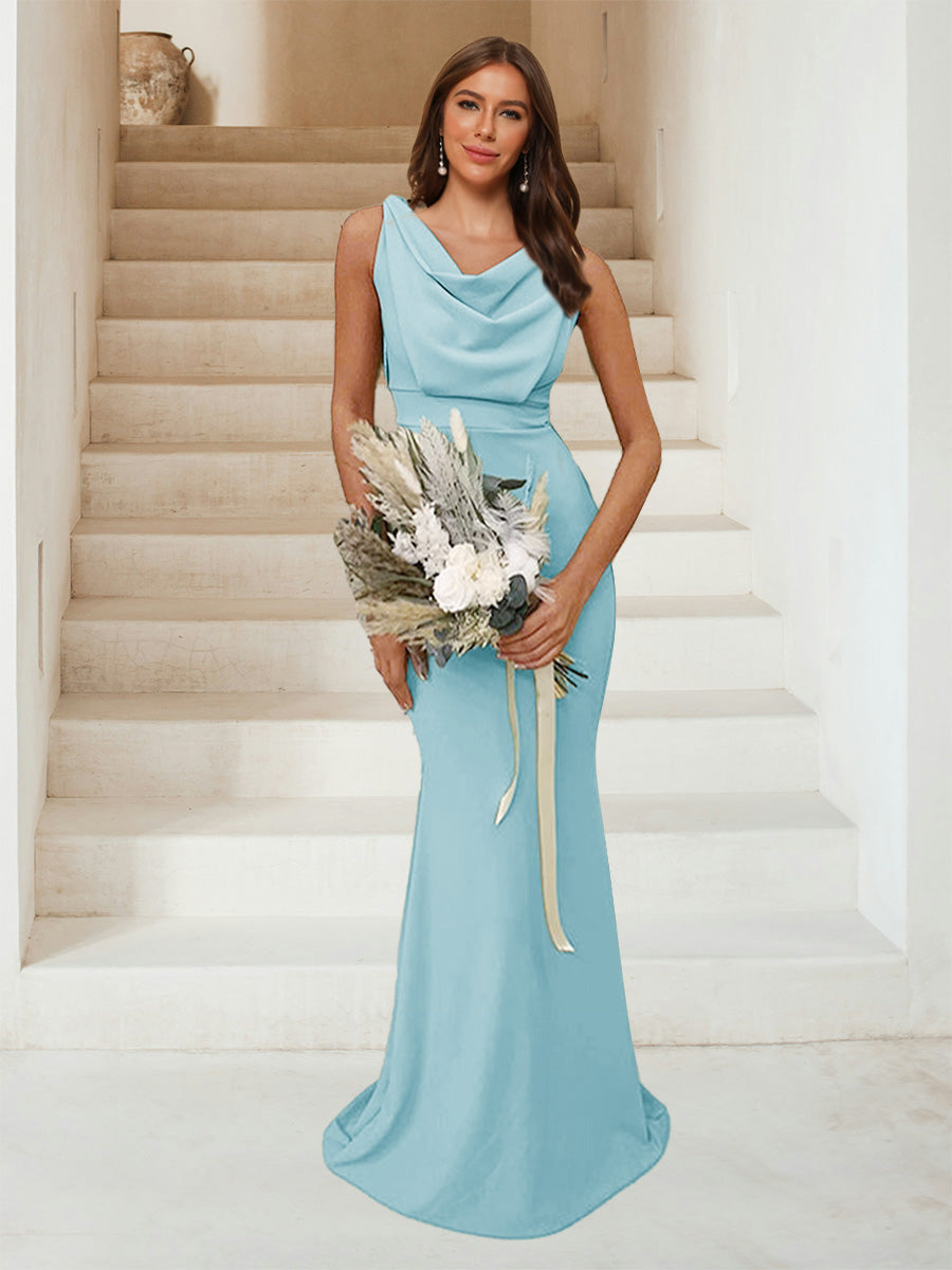 Trumpet Mermaid Cowl Neck Sleeveless Ruched Bridesmaid Dresses