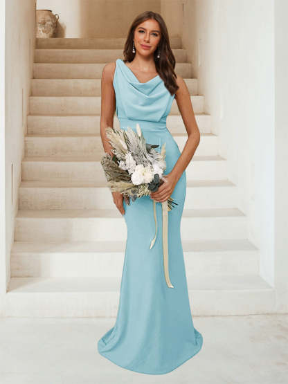 Trumpet Mermaid Cowl Neck Sleeveless Ruched Bridesmaid Dresses