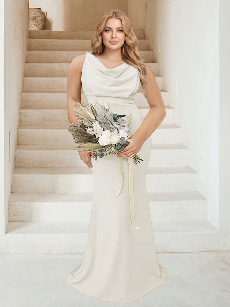 Trumpet Mermaid Cowl Neck Sleeveless Ruched Plus Size Bridesmaid Dresses