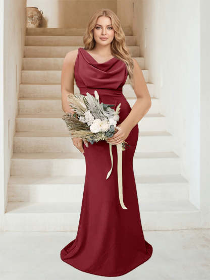 Trumpet Mermaid Cowl Neck Sleeveless Ruched Plus Size Bridesmaid Dresses