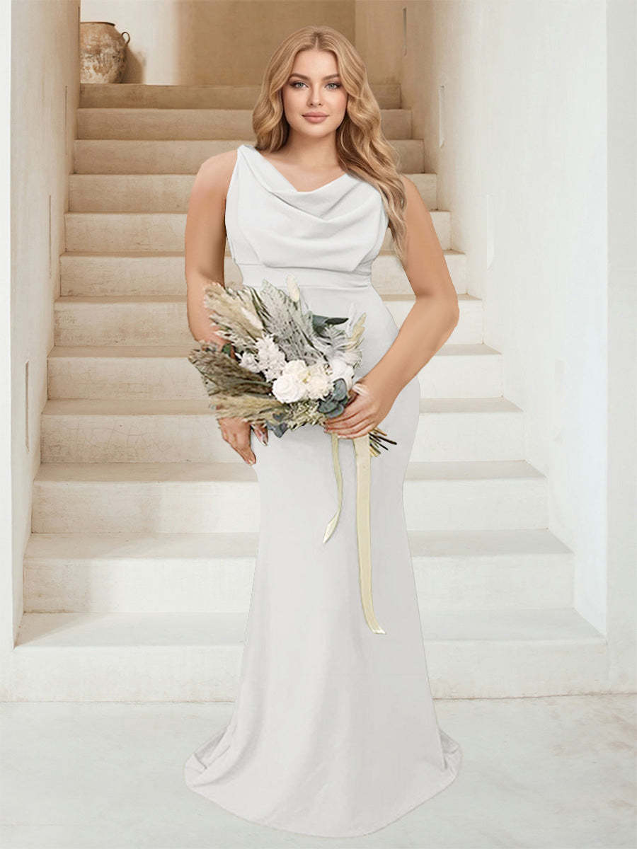 Trumpet Mermaid Cowl Neck Sleeveless Ruched Plus Size Bridesmaid Dresses