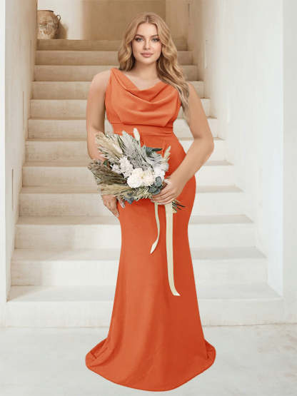 Trumpet Mermaid Cowl Neck Sleeveless Ruched Plus Size Bridesmaid Dresses