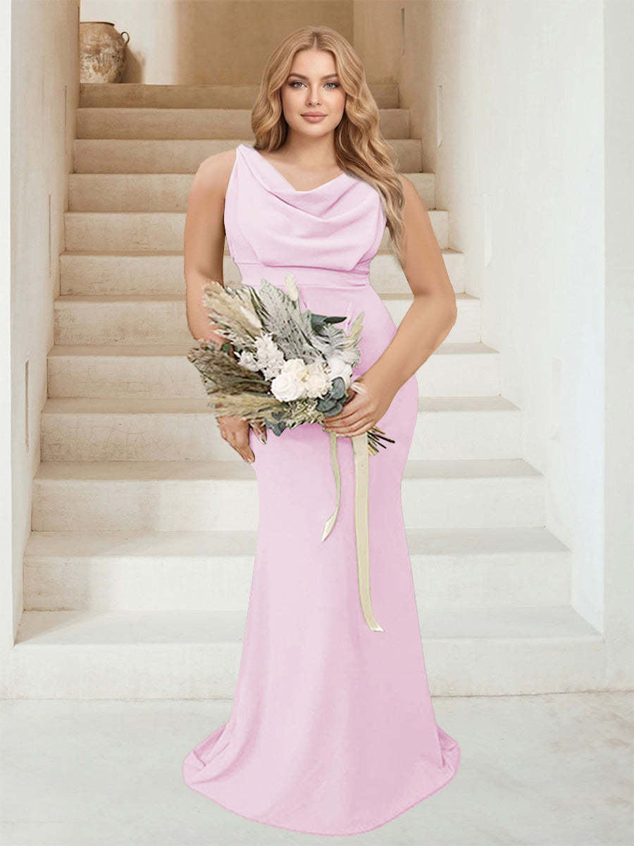 Trumpet Mermaid Cowl Neck Sleeveless Ruched Plus Size Bridesmaid Dresses
