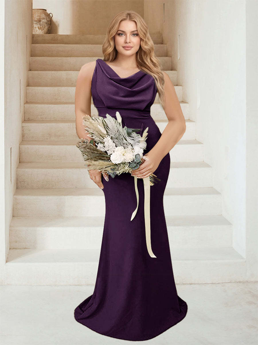 Trumpet Mermaid Cowl Neck Sleeveless Ruched Plus Size Bridesmaid Dresses
