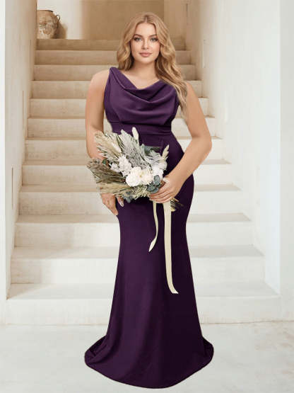 Trumpet Mermaid Cowl Neck Sleeveless Ruched Plus Size Bridesmaid Dresses