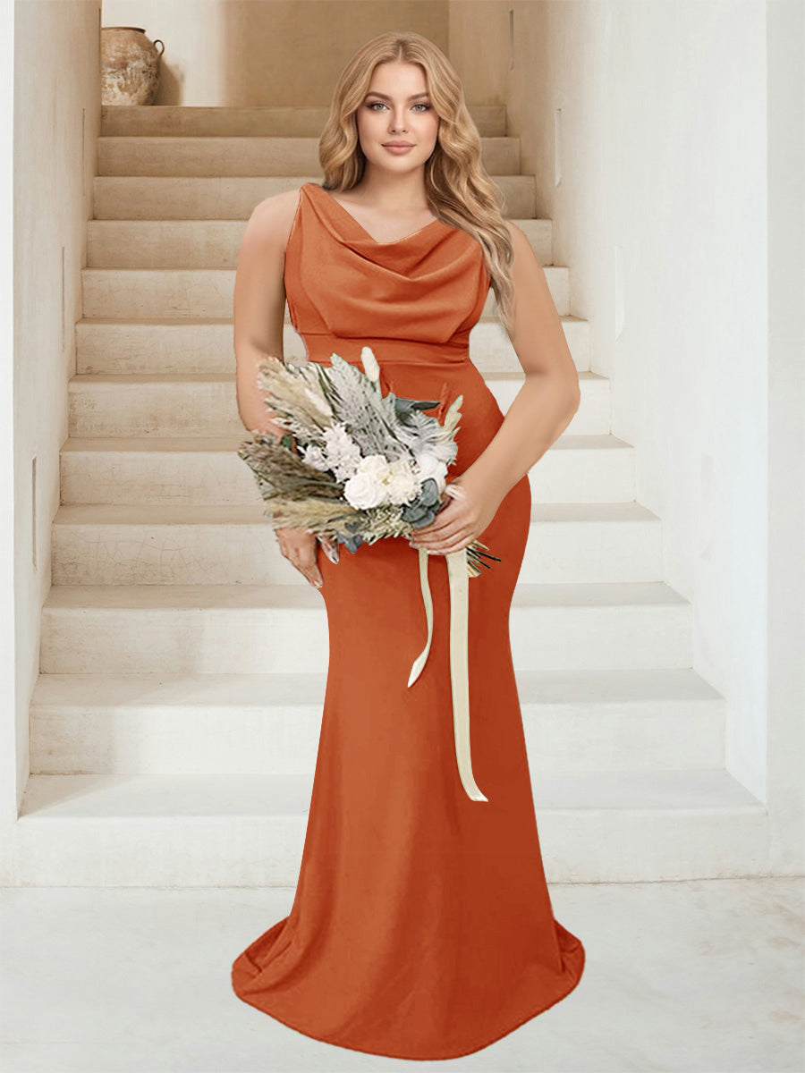 Trumpet Mermaid Cowl Neck Sleeveless Ruched Plus Size Bridesmaid Dresses