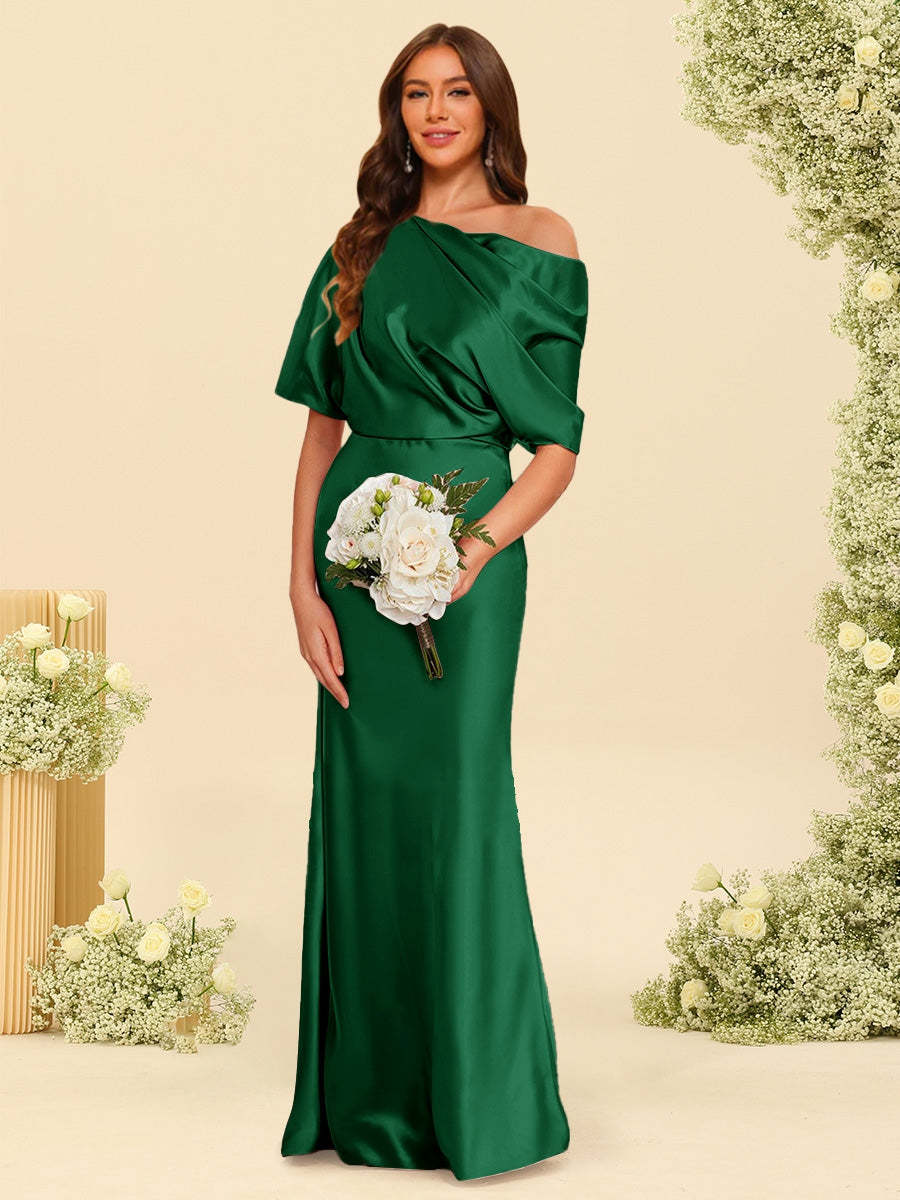Trumpet Mermaid One Shoulder Half Sleeves Bridesmaid Dresses With Ruched