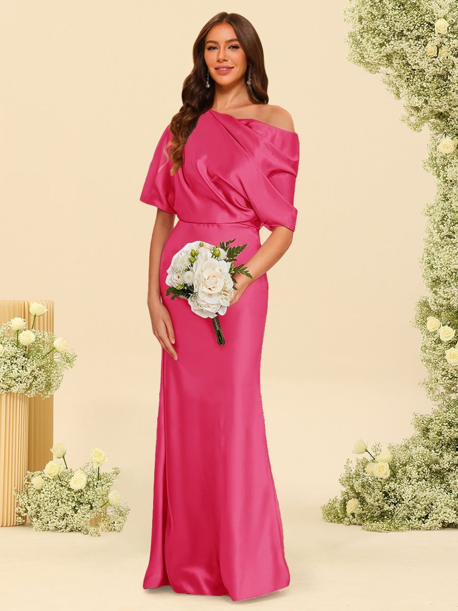 Trumpet Mermaid One Shoulder Half Sleeves Bridesmaid Dresses With Ruched
