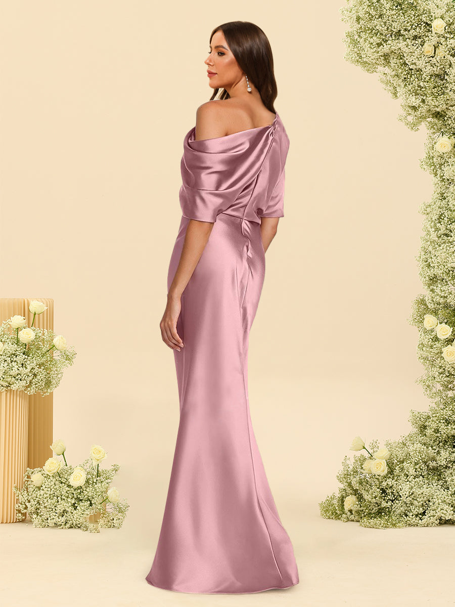 Trumpet Mermaid One Shoulder Half Sleeves Bridesmaid Dresses With Ruched