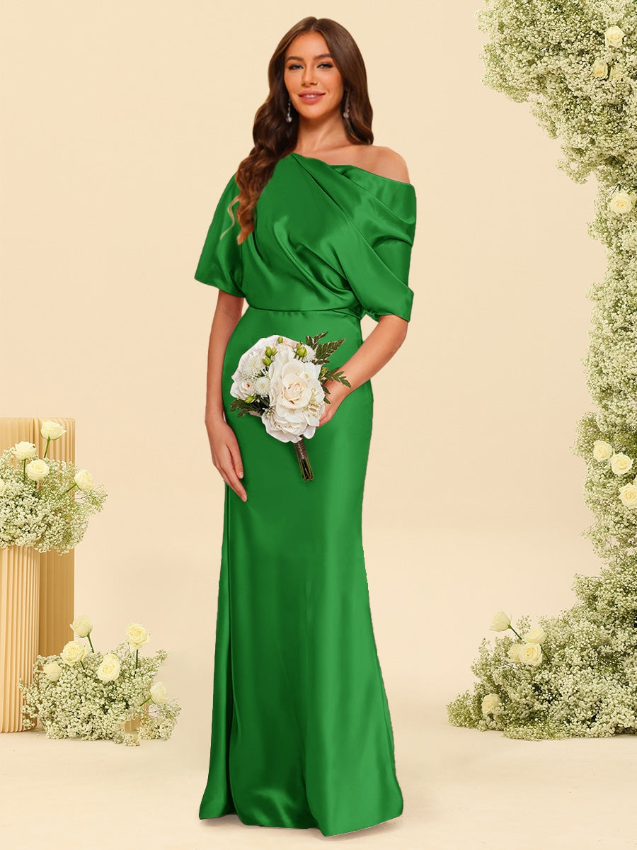 Trumpet Mermaid One Shoulder Half Sleeves Bridesmaid Dresses With Ruched