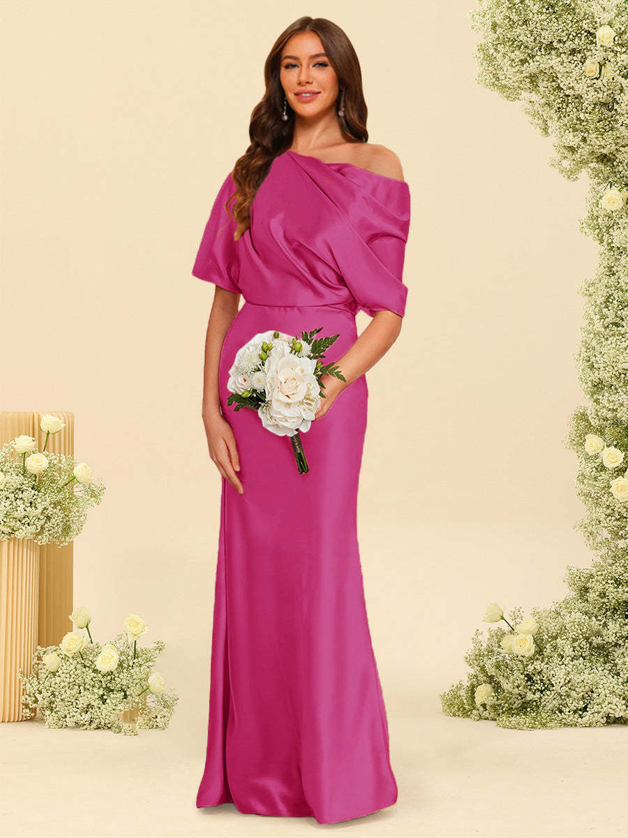 Trumpet Mermaid One Shoulder Half Sleeves Bridesmaid Dresses With Ruched