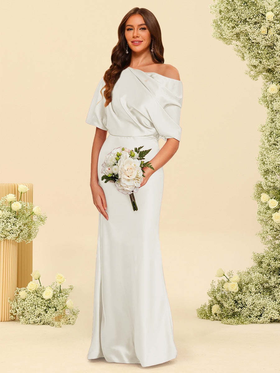 Trumpet Mermaid One Shoulder Half Sleeves Bridesmaid Dresses With Ruched