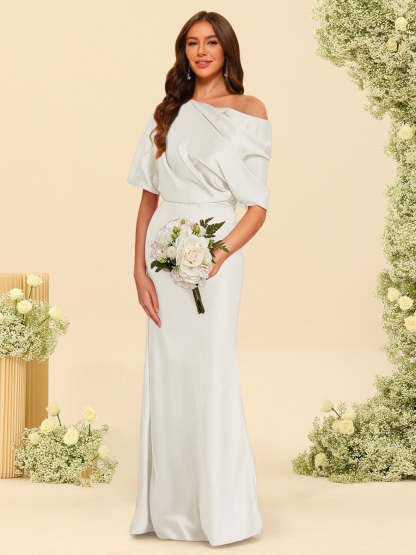 Trumpet Mermaid One Shoulder Half Sleeves Bridesmaid Dresses With Ruched