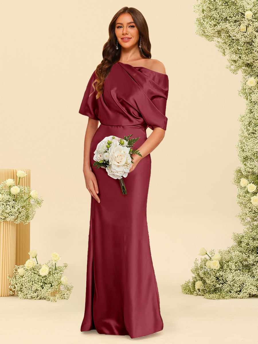 Trumpet Mermaid One Shoulder Half Sleeves Bridesmaid Dresses With Ruched