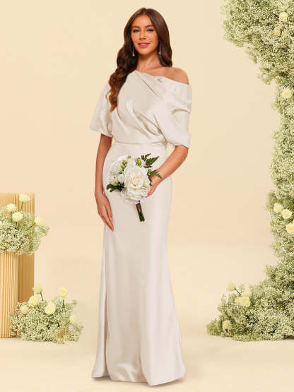 Trumpet Mermaid One Shoulder Half Sleeves Bridesmaid Dresses With Ruched