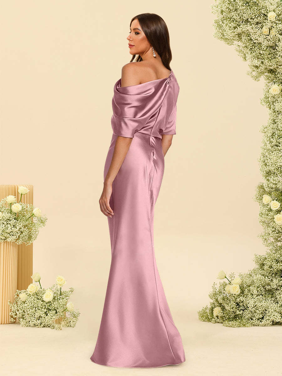 Trumpet Mermaid One Shoulder Half Sleeves Bridesmaid Dresses With Ruched