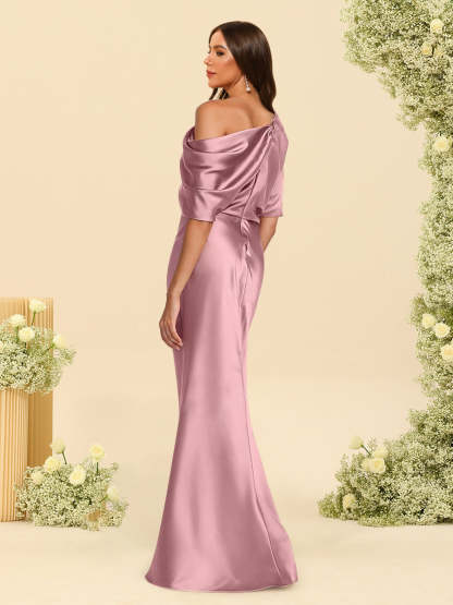 Trumpet Mermaid One Shoulder Half Sleeves Bridesmaid Dresses With Ruched