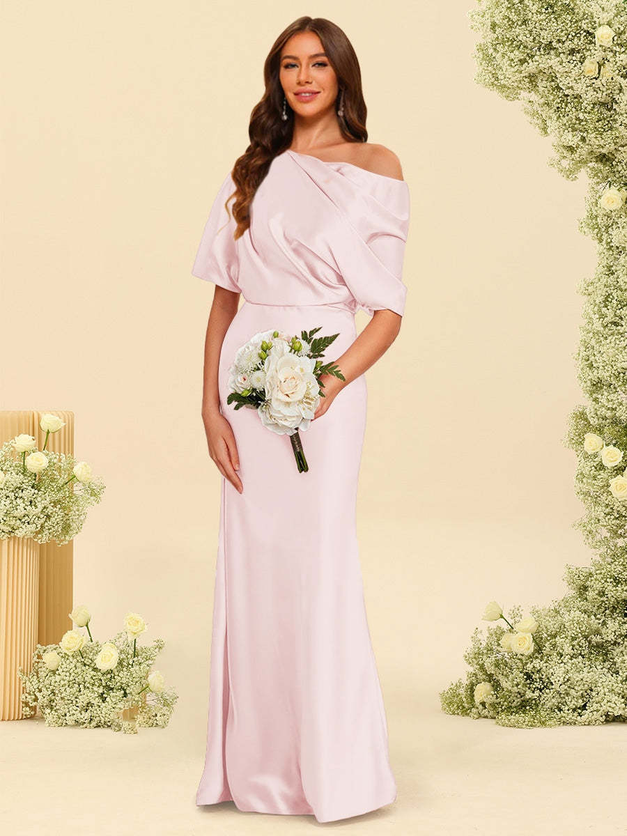 Trumpet Mermaid One Shoulder Half Sleeves Bridesmaid Dresses With Ruched