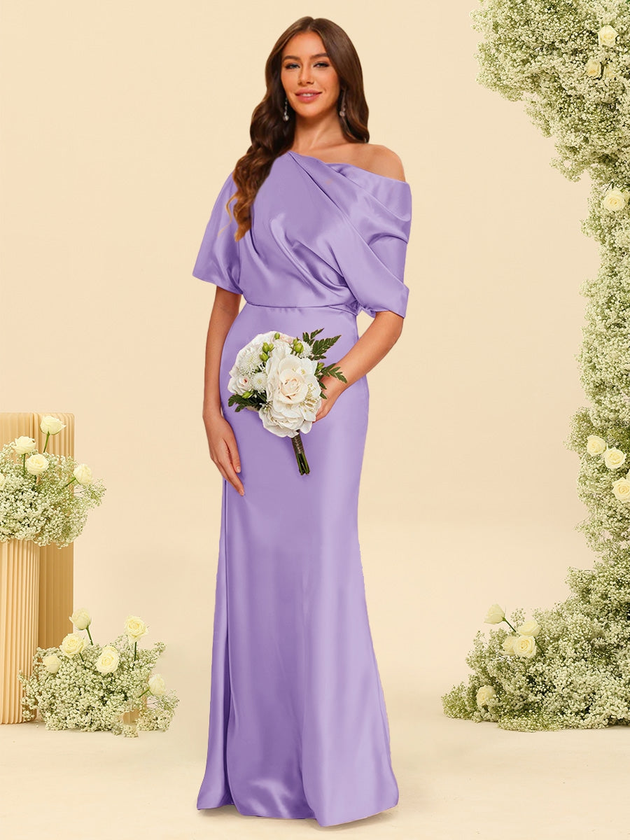 Trumpet Mermaid One Shoulder Half Sleeves Bridesmaid Dresses With Ruched