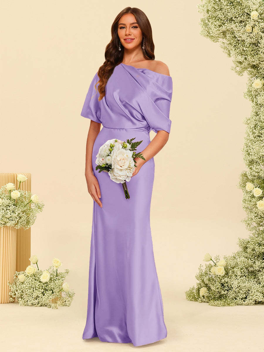 Trumpet Mermaid One Shoulder Half Sleeves Bridesmaid Dresses With Ruched