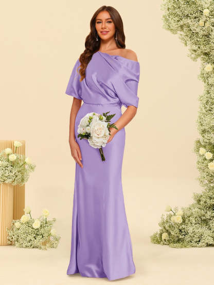 Trumpet Mermaid One Shoulder Half Sleeves Bridesmaid Dresses With Ruched