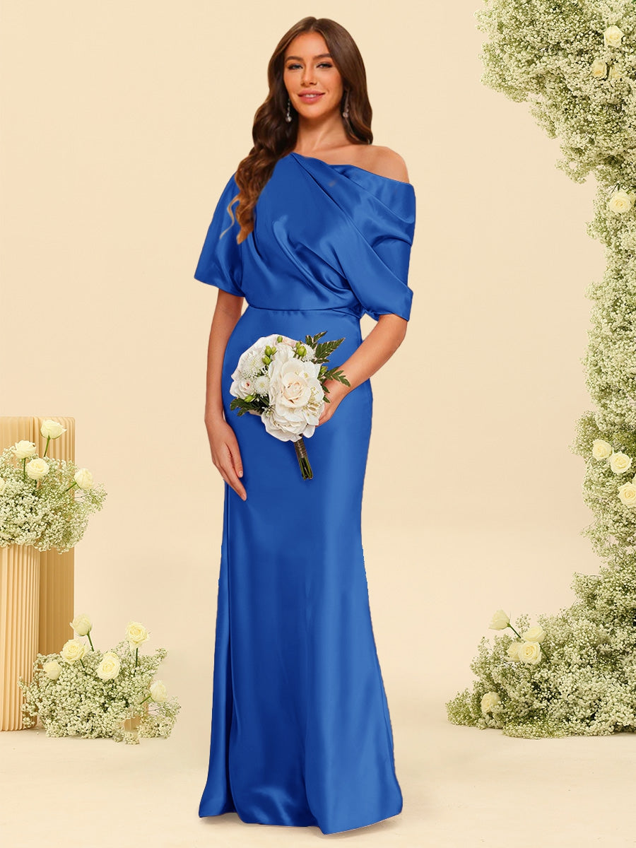 Trumpet Mermaid One Shoulder Half Sleeves Bridesmaid Dresses With Ruched