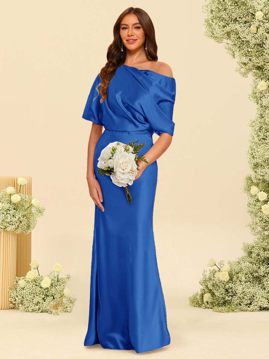 Trumpet Mermaid One Shoulder Half Sleeves Bridesmaid Dresses With Ruched