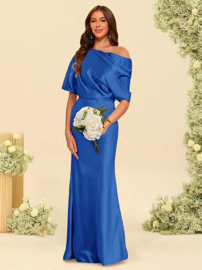Trumpet Mermaid One Shoulder Half Sleeves Bridesmaid Dresses With Ruched