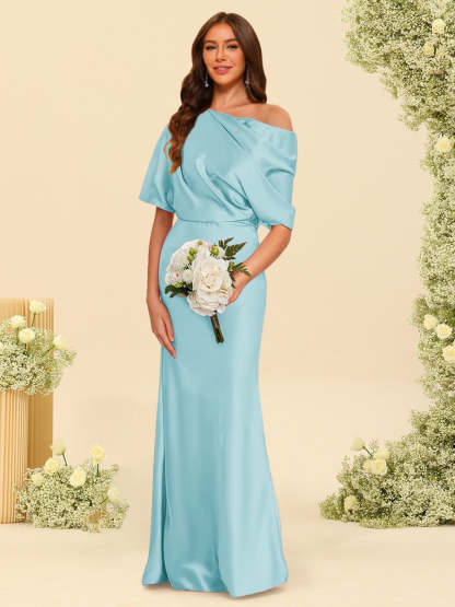 Trumpet Mermaid One Shoulder Half Sleeves Bridesmaid Dresses With Ruched