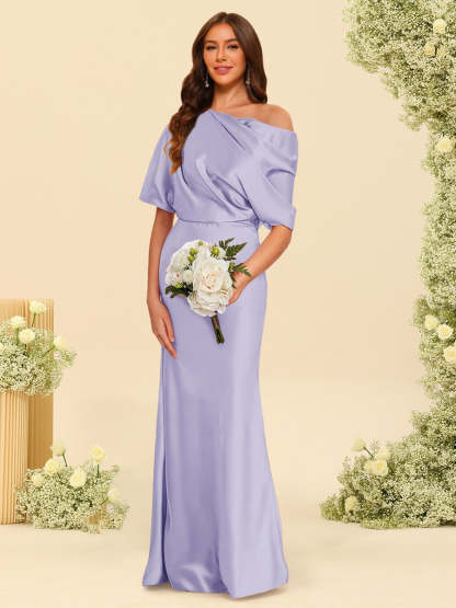 Trumpet Mermaid One Shoulder Half Sleeves Bridesmaid Dresses With Ruched