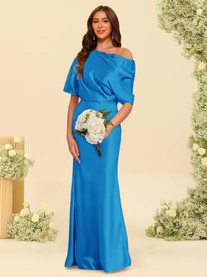 Trumpet Mermaid One Shoulder Half Sleeves Bridesmaid Dresses With Ruched