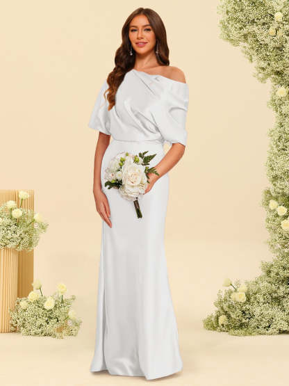 Trumpet Mermaid One Shoulder Half Sleeves Bridesmaid Dresses With Ruched