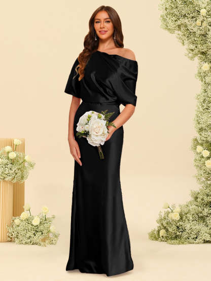 Trumpet Mermaid One Shoulder Half Sleeves Bridesmaid Dresses With Ruched