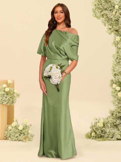 Trumpet Mermaid One Shoulder Half Sleeves Bridesmaid Dresses With Ruched