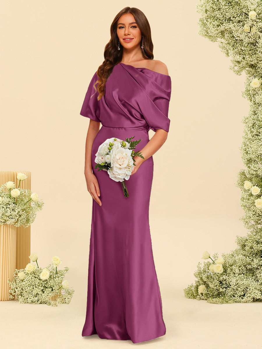 Trumpet Mermaid One Shoulder Half Sleeves Bridesmaid Dresses With Ruched
