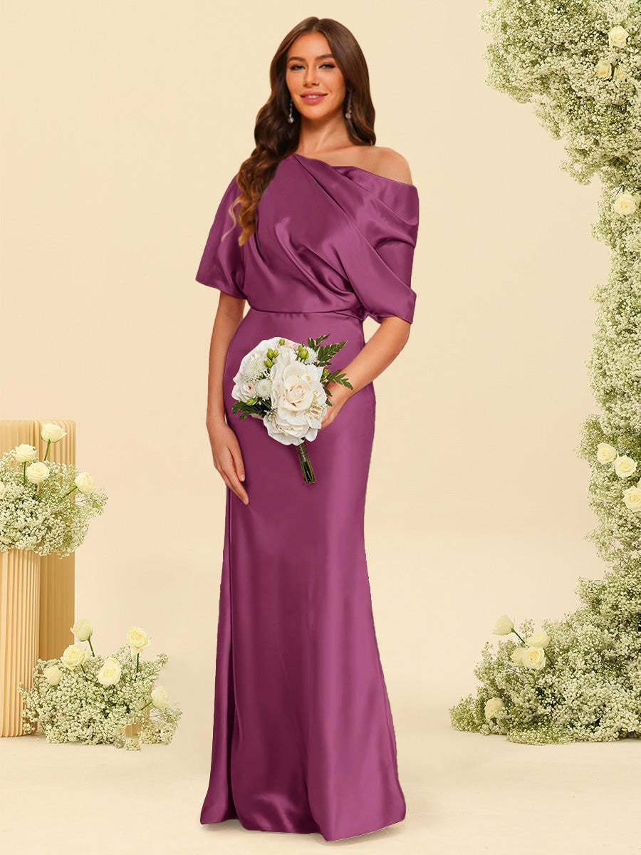 Trumpet Mermaid One Shoulder Half Sleeves Bridesmaid Dresses With Ruched