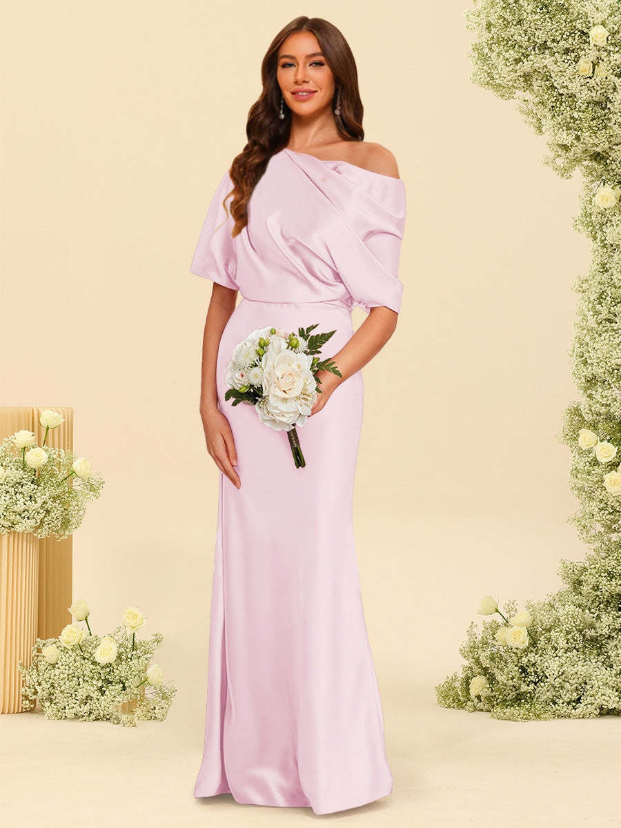 Trumpet Mermaid One Shoulder Half Sleeves Bridesmaid Dresses With Ruched
