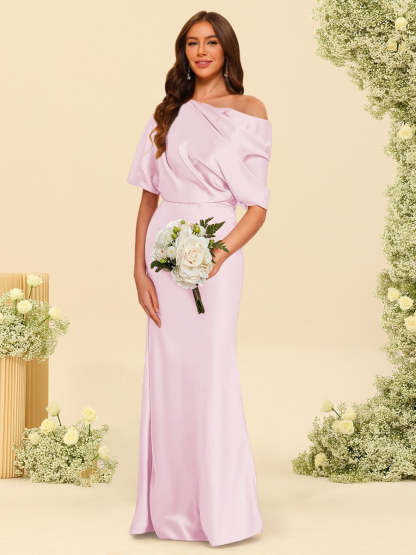 Trumpet Mermaid One Shoulder Half Sleeves Bridesmaid Dresses With Ruched