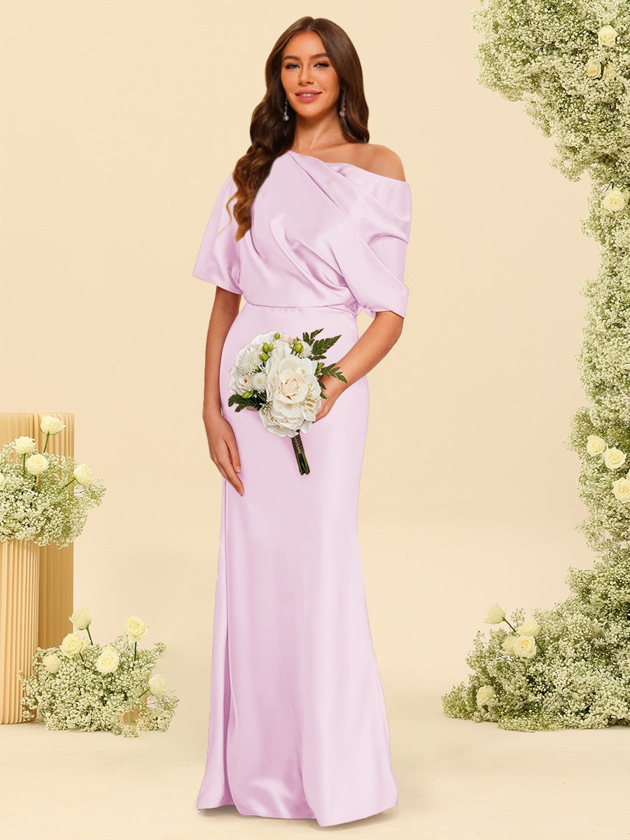 Trumpet Mermaid One Shoulder Half Sleeves Bridesmaid Dresses With Ruched