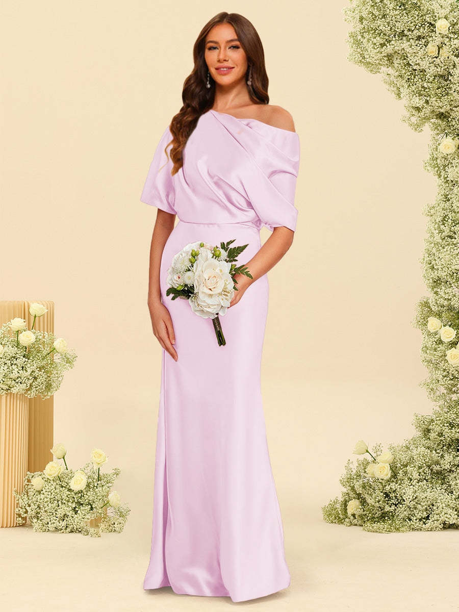 Trumpet Mermaid One Shoulder Half Sleeves Bridesmaid Dresses With Ruched