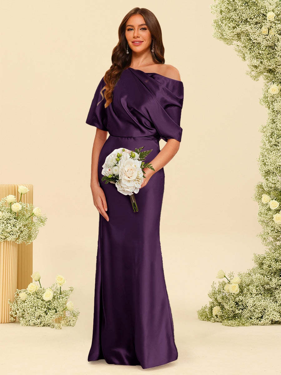 Trumpet Mermaid One Shoulder Half Sleeves Bridesmaid Dresses With Ruched