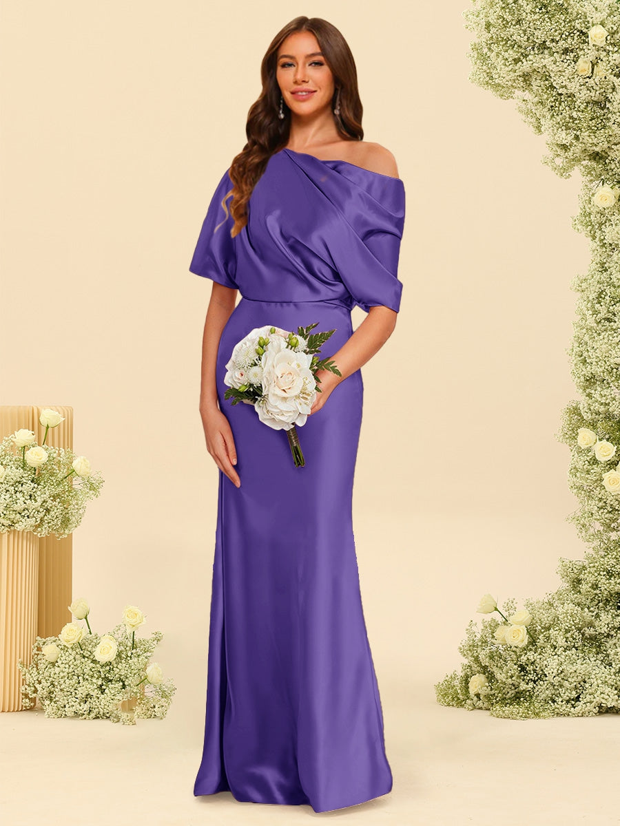 Trumpet Mermaid One Shoulder Half Sleeves Bridesmaid Dresses With Ruched