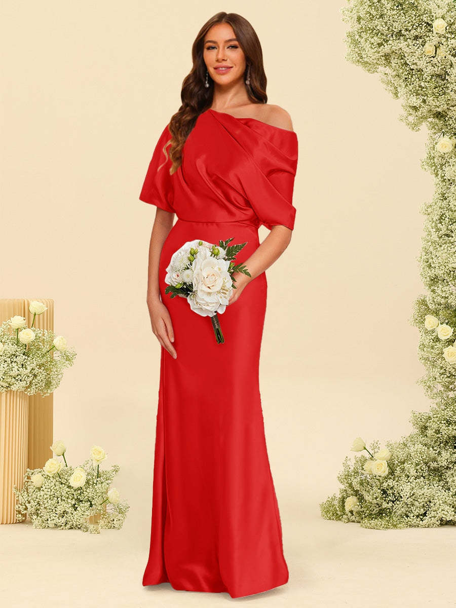 Trumpet Mermaid One Shoulder Half Sleeves Bridesmaid Dresses With Ruched