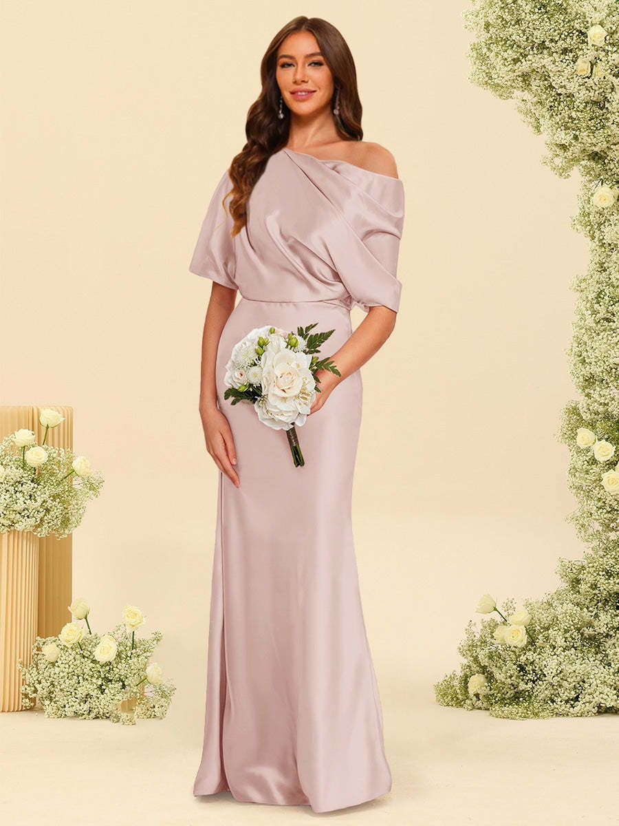 Trumpet Mermaid One Shoulder Half Sleeves Bridesmaid Dresses With Ruched