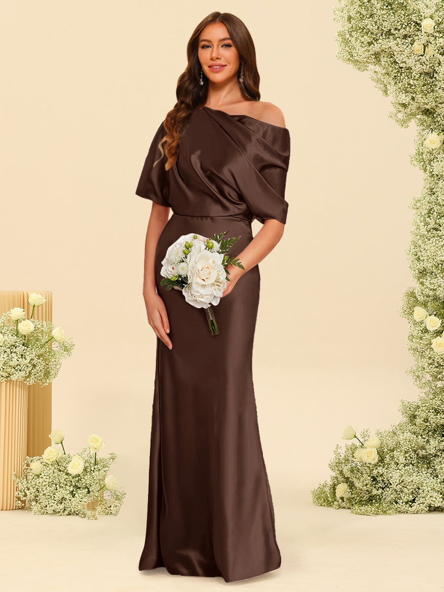 Trumpet Mermaid One Shoulder Half Sleeves Bridesmaid Dresses With Ruched