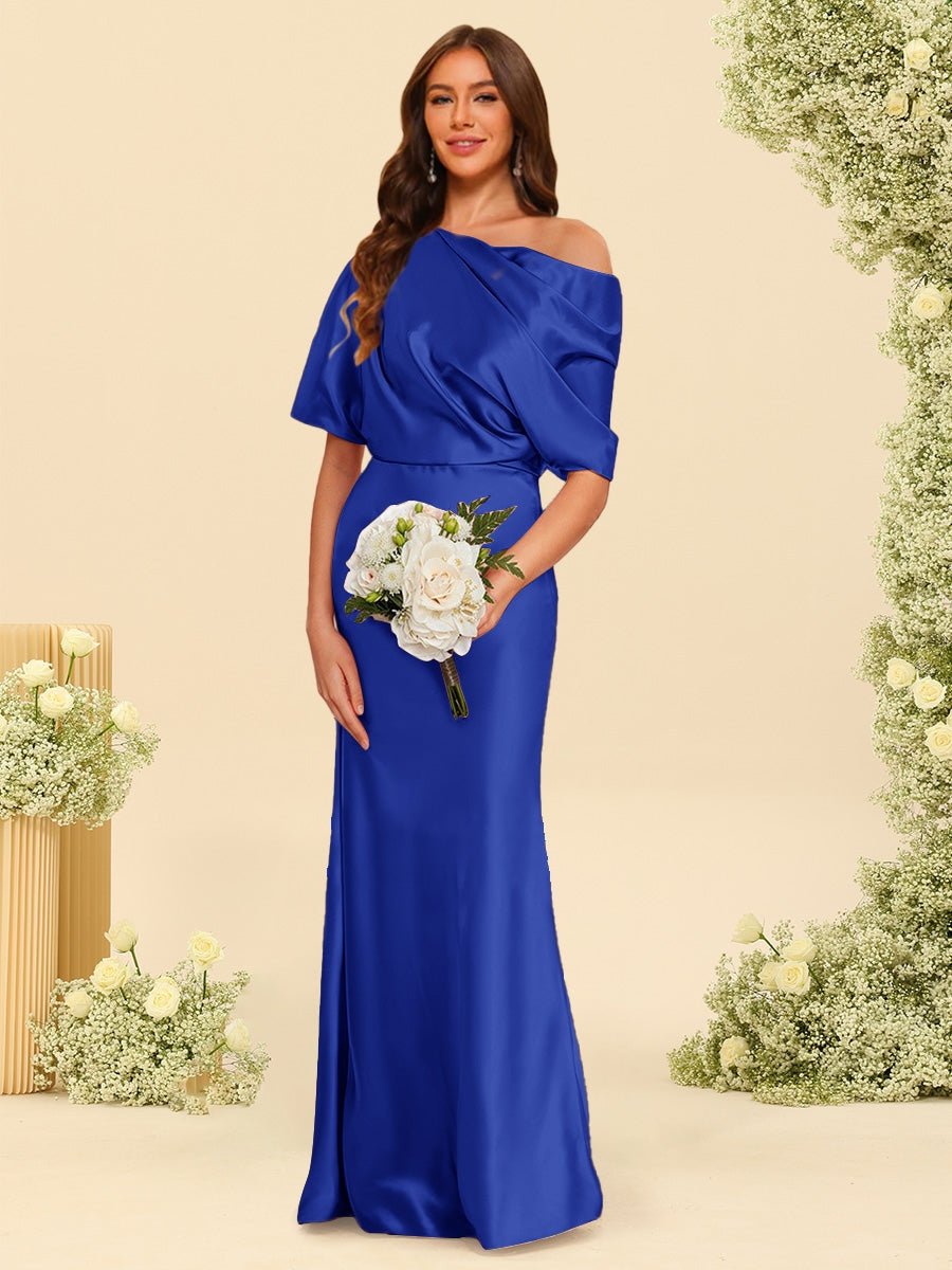 Trumpet Mermaid One Shoulder Half Sleeves Bridesmaid Dresses With Ruched